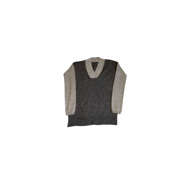 Anthropologie Moth Tan and Grey V-Neck Wool Sweater - Women’s Size Small - Picture 1 of 8